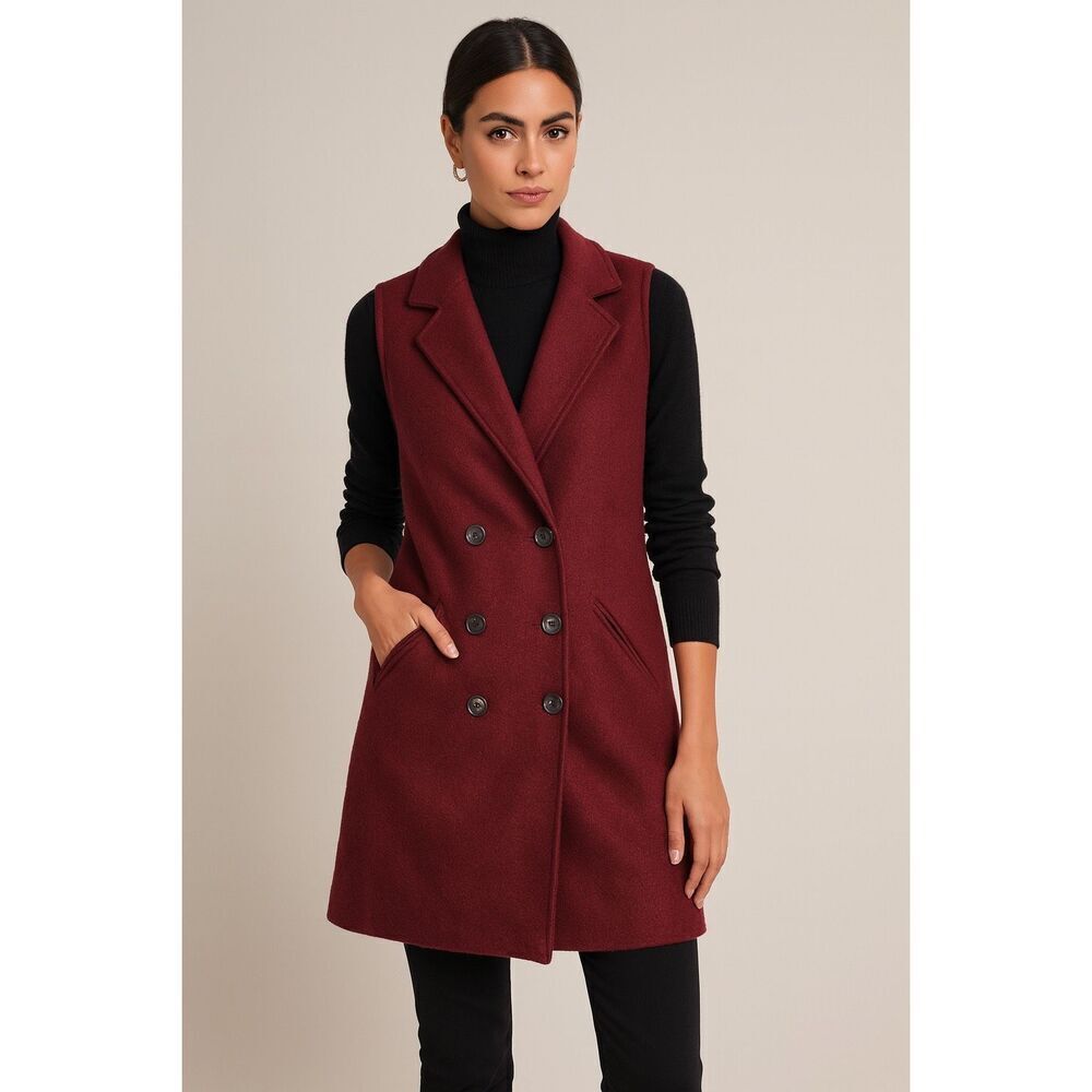 UNTUCKit Vera Double Breasted Wool Blend Vest in Burgundy Red Size S